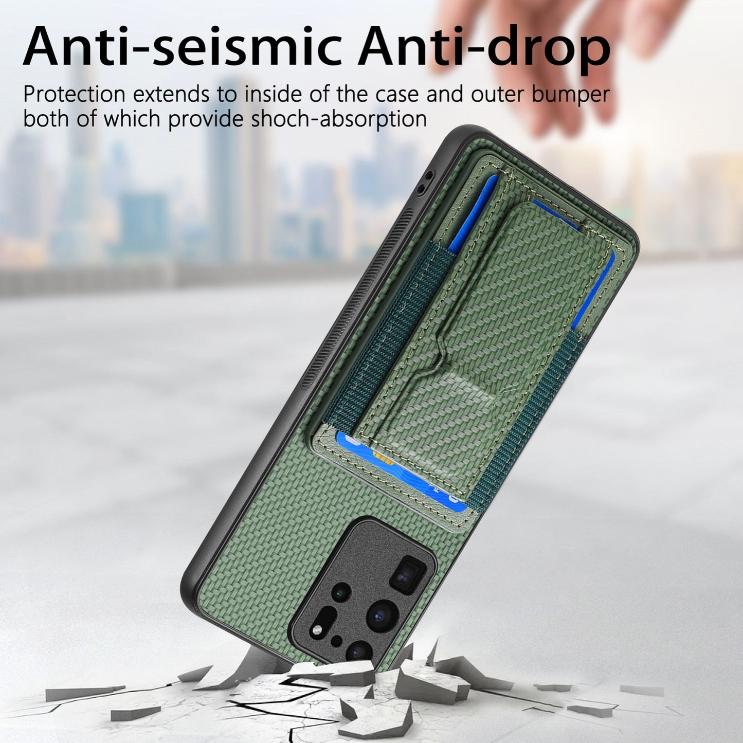 Samsung Galaxy S20 Ultra Carbon Fiber Fold Stand Elastic Card Bag Phone Case with Multi-Functional Wallet