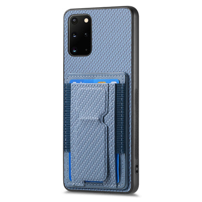 Samsung Galaxy S20+ Carbon Fiber Fold Stand Elastic Card Bag Phone Case with Multi-Functional Wallet