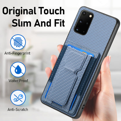 Samsung Galaxy S20+ Carbon Fiber Fold Stand Elastic Card Bag Phone Case with Multi-Functional Wallet