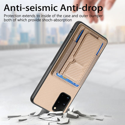 Samsung Galaxy S20+ Carbon Fiber Fold Stand Elastic Card Bag Phone Case with Multi-Functional Wallet