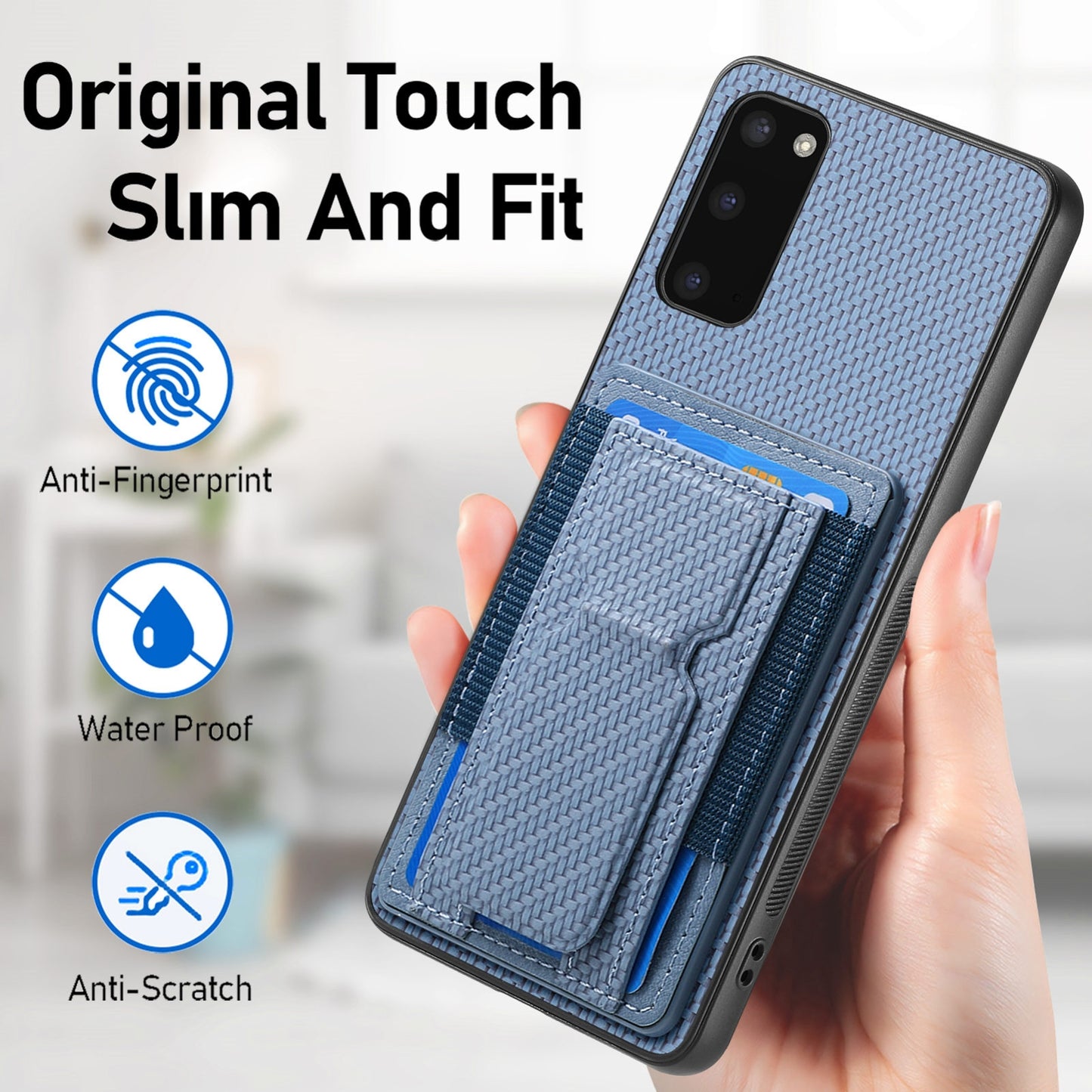 Samsung Galaxy S20 Carbon Fiber Fold Stand Elastic Card Bag Phone Case with Multi-Functional Wallet