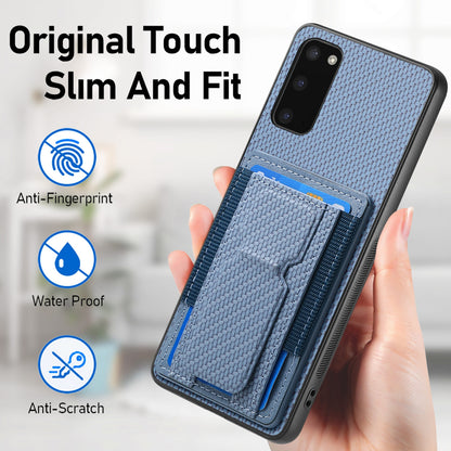 Samsung Galaxy S20 Carbon Fiber Fold Stand Elastic Card Bag Phone Case with Multi-Functional Wallet