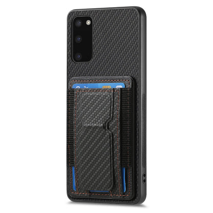 Samsung Galaxy S20 Carbon Fiber Fold Stand Elastic Card Bag Phone Case with Multi-Functional Wallet