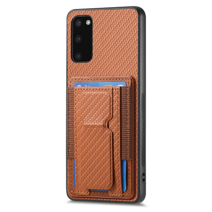 Samsung Galaxy S20 Carbon Fiber Fold Stand Elastic Card Bag Phone Case with Multi-Functional Wallet