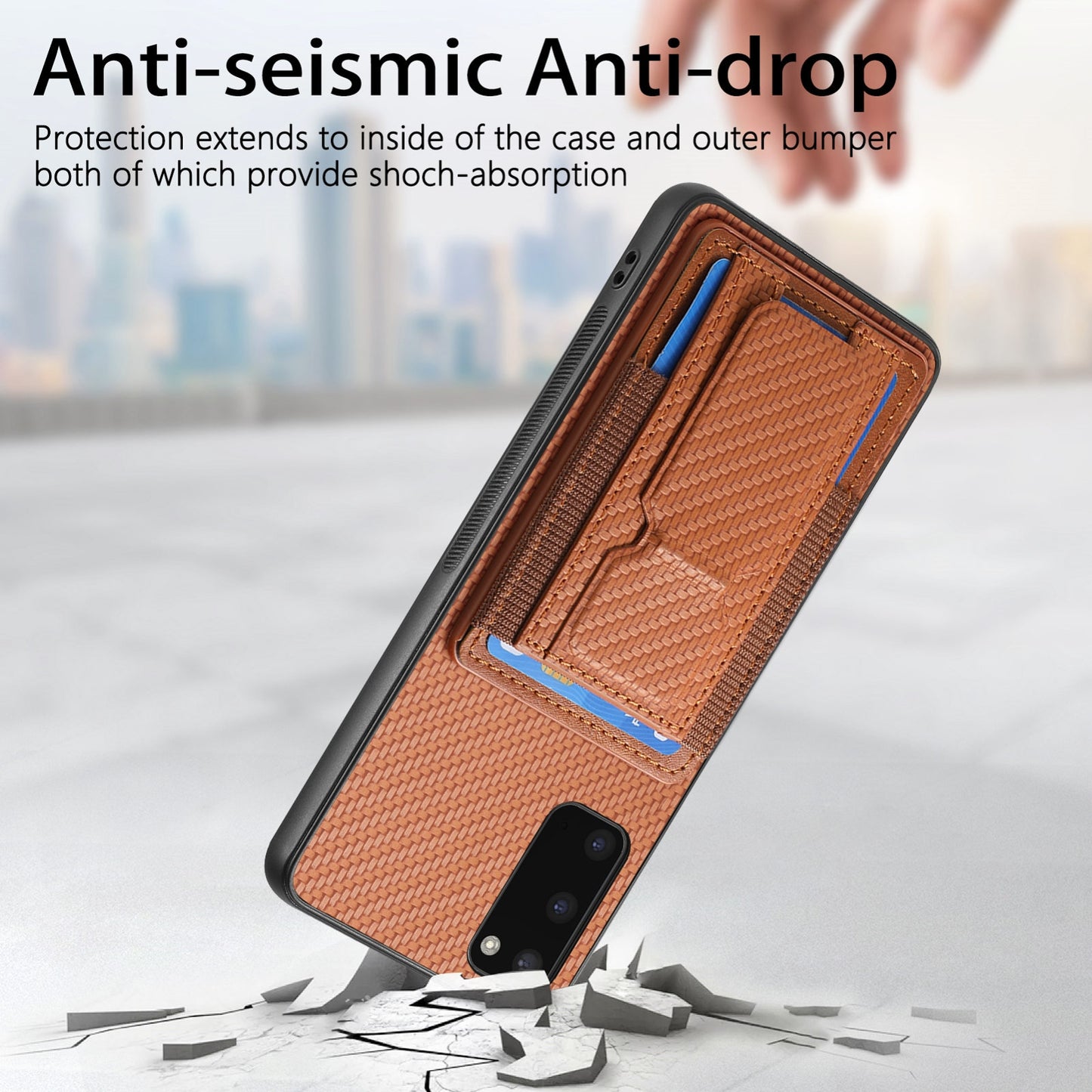 Samsung Galaxy S20 Carbon Fiber Fold Stand Elastic Card Bag Phone Case with Multi-Functional Wallet