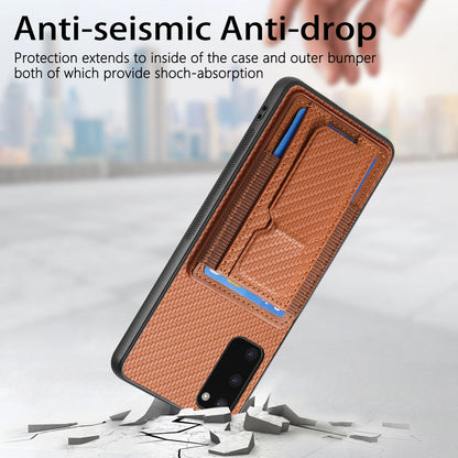 Samsung Galaxy S20 Carbon Fiber Fold Stand Elastic Card Bag Phone Case with Multi-Functional Wallet