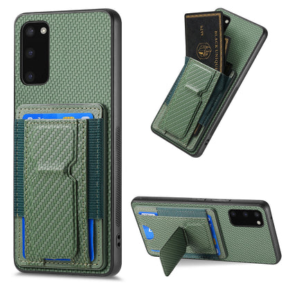 Samsung Galaxy S20 Carbon Fiber Fold Stand Elastic Card Bag Phone Case with Multi-Functional Wallet