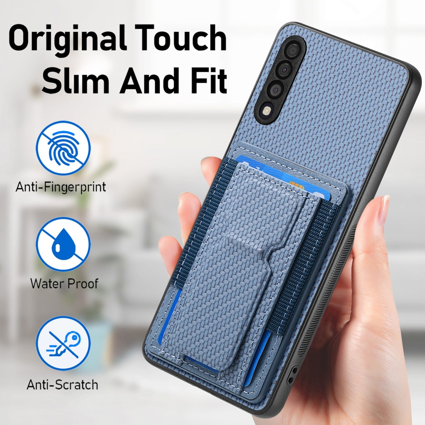 Samsung Galaxy A70 / A70s Carbon Fiber Fold Stand Elastic Card Bag Phone Case with Multi-Functional Wallet