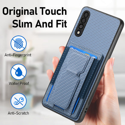 Samsung Galaxy A70 / A70s Carbon Fiber Fold Stand Elastic Card Bag Phone Case with Multi-Functional Wallet