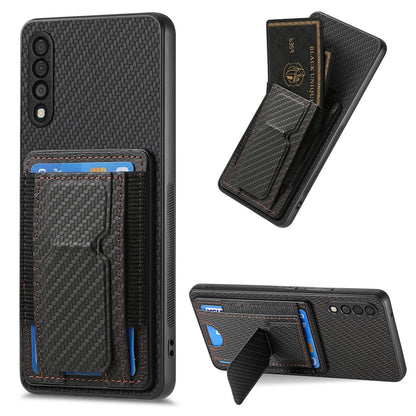 Samsung Galaxy A70 / A70s Carbon Fiber Fold Stand Elastic Card Bag Phone Case with Multi-Functional Wallet