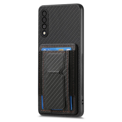 Samsung Galaxy A70 / A70s Carbon Fiber Fold Stand Elastic Card Bag Phone Case with Multi-Functional Wallet