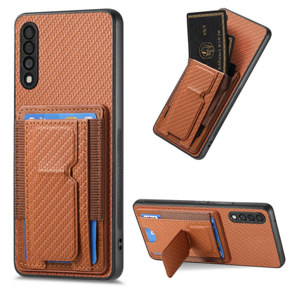 Samsung Galaxy A70 / A70s Carbon Fiber Fold Stand Elastic Card Bag Phone Case with Multi-Functional Wallet