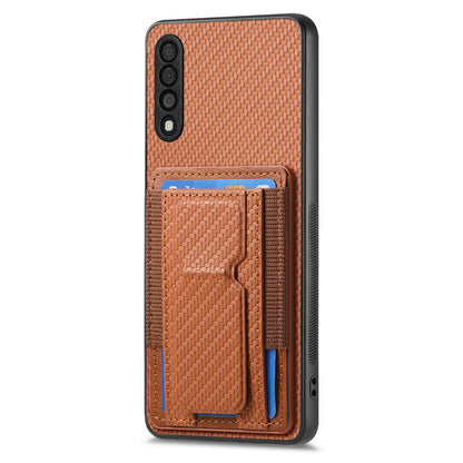 Samsung Galaxy A70 / A70s Carbon Fiber Fold Stand Elastic Card Bag Phone Case with Multi-Functional Wallet