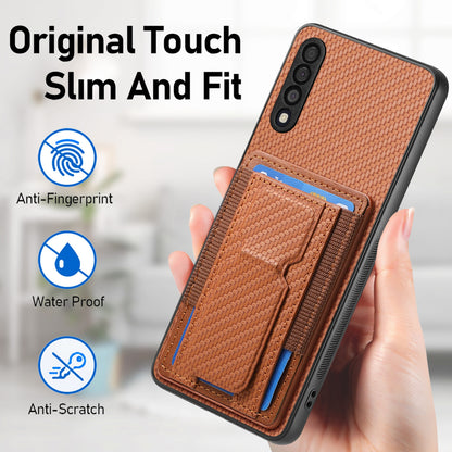 Samsung Galaxy A70 / A70s Carbon Fiber Fold Stand Elastic Card Bag Phone Case with Multi-Functional Wallet