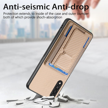 Samsung Galaxy A70 / A70s Carbon Fiber Fold Stand Elastic Card Bag Phone Case with Multi-Functional Wallet