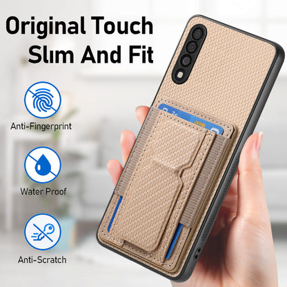 Samsung Galaxy A70 / A70s Carbon Fiber Fold Stand Elastic Card Bag Phone Case with Multi-Functional Wallet