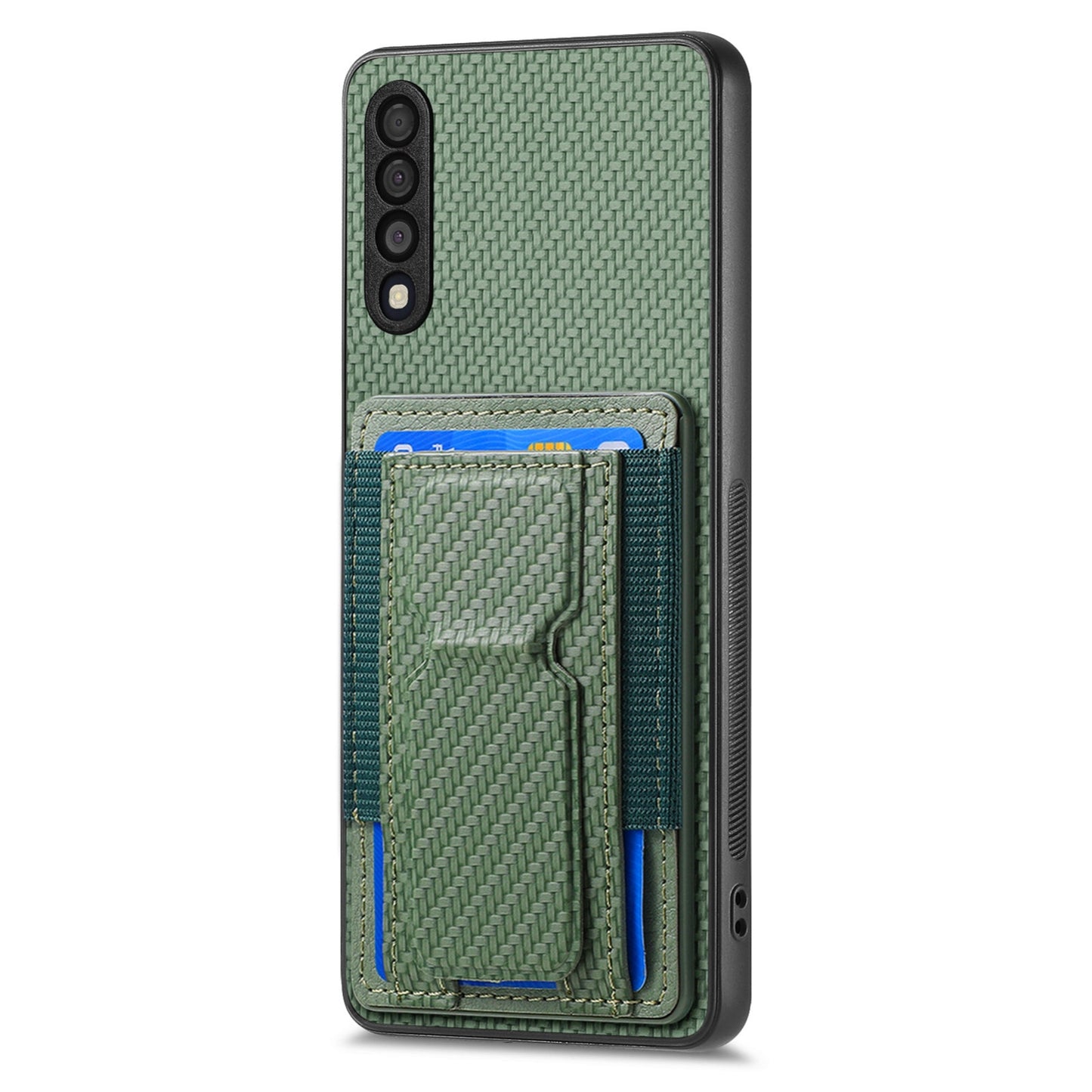 Samsung Galaxy A70 / A70s Carbon Fiber Fold Stand Elastic Card Bag Phone Case with Multi-Functional Wallet