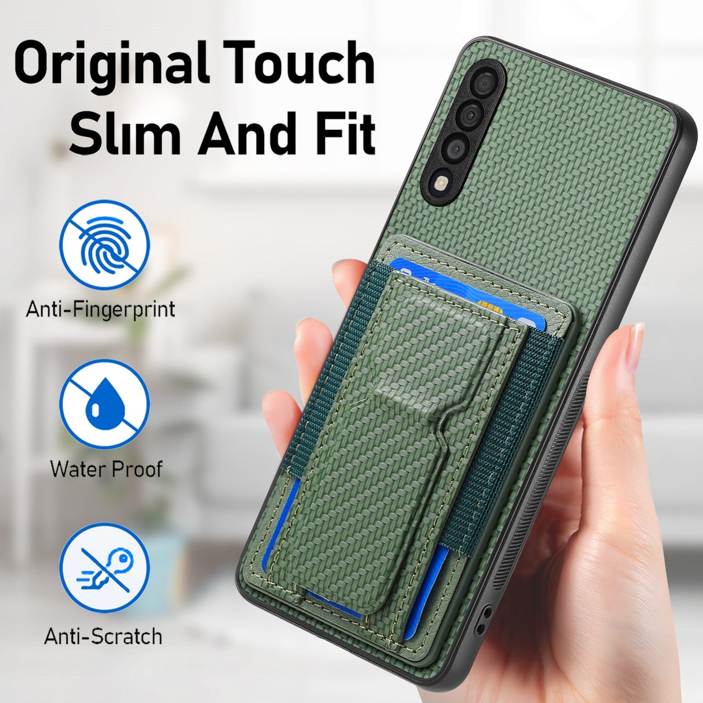 Samsung Galaxy A70 / A70s Carbon Fiber Fold Stand Elastic Card Bag Phone Case with Multi-Functional Wallet