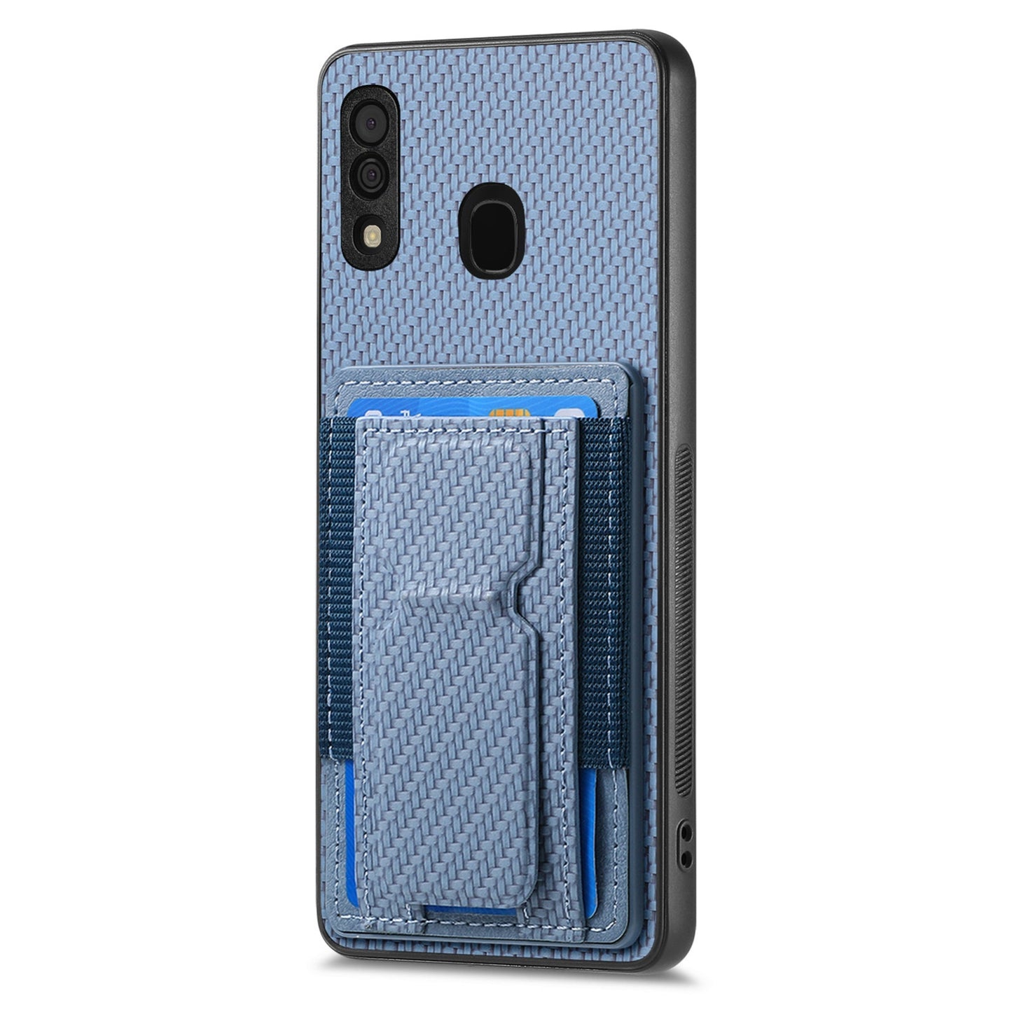 Samsung Galaxy A30/A20/M10s Carbon Fiber Fold Stand Elastic Card Bag Phone Case with Multi-Functional Wallet