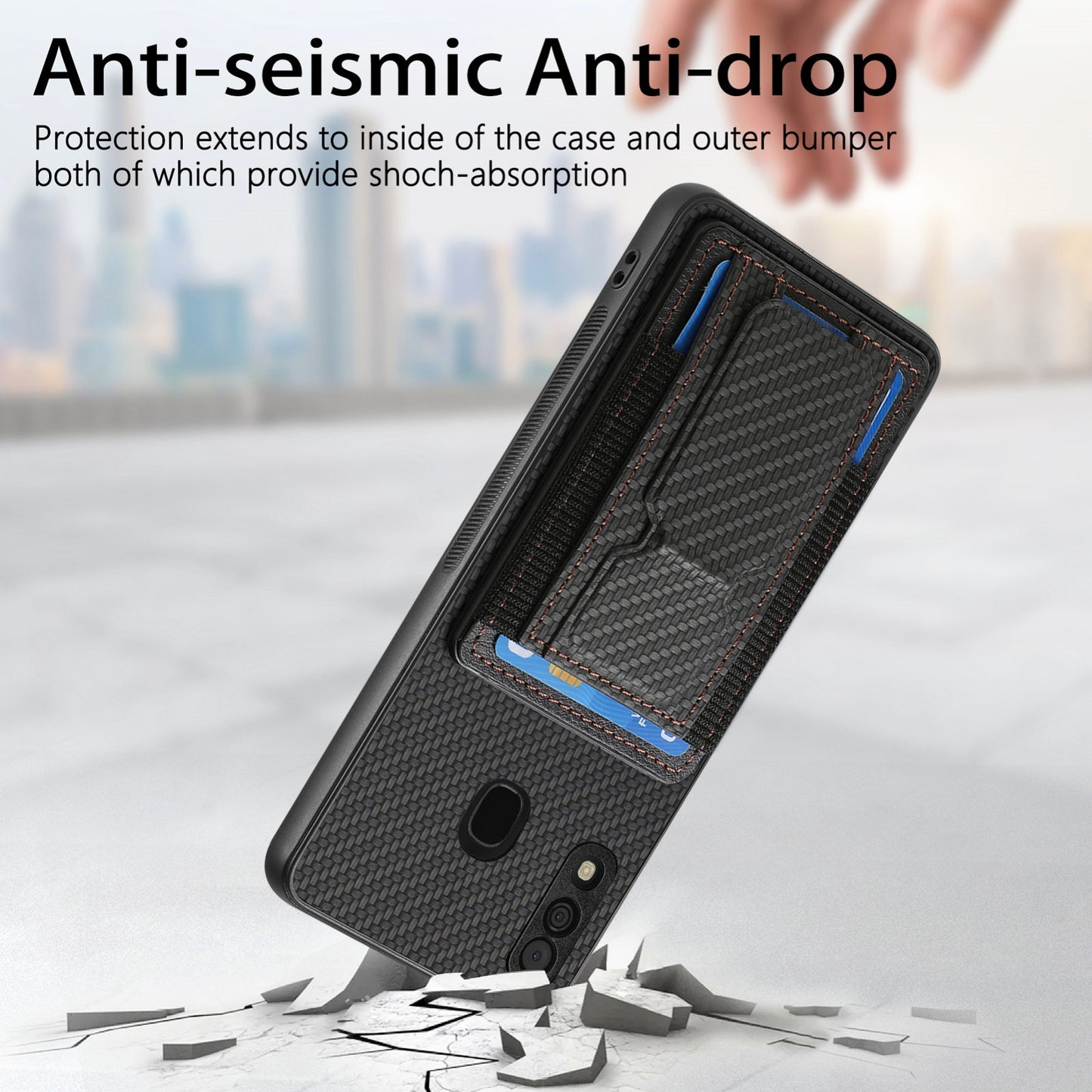 Samsung Galaxy A30/A20/M10s Carbon Fiber Fold Stand Elastic Card Bag Phone Case with Multi-Functional Wallet