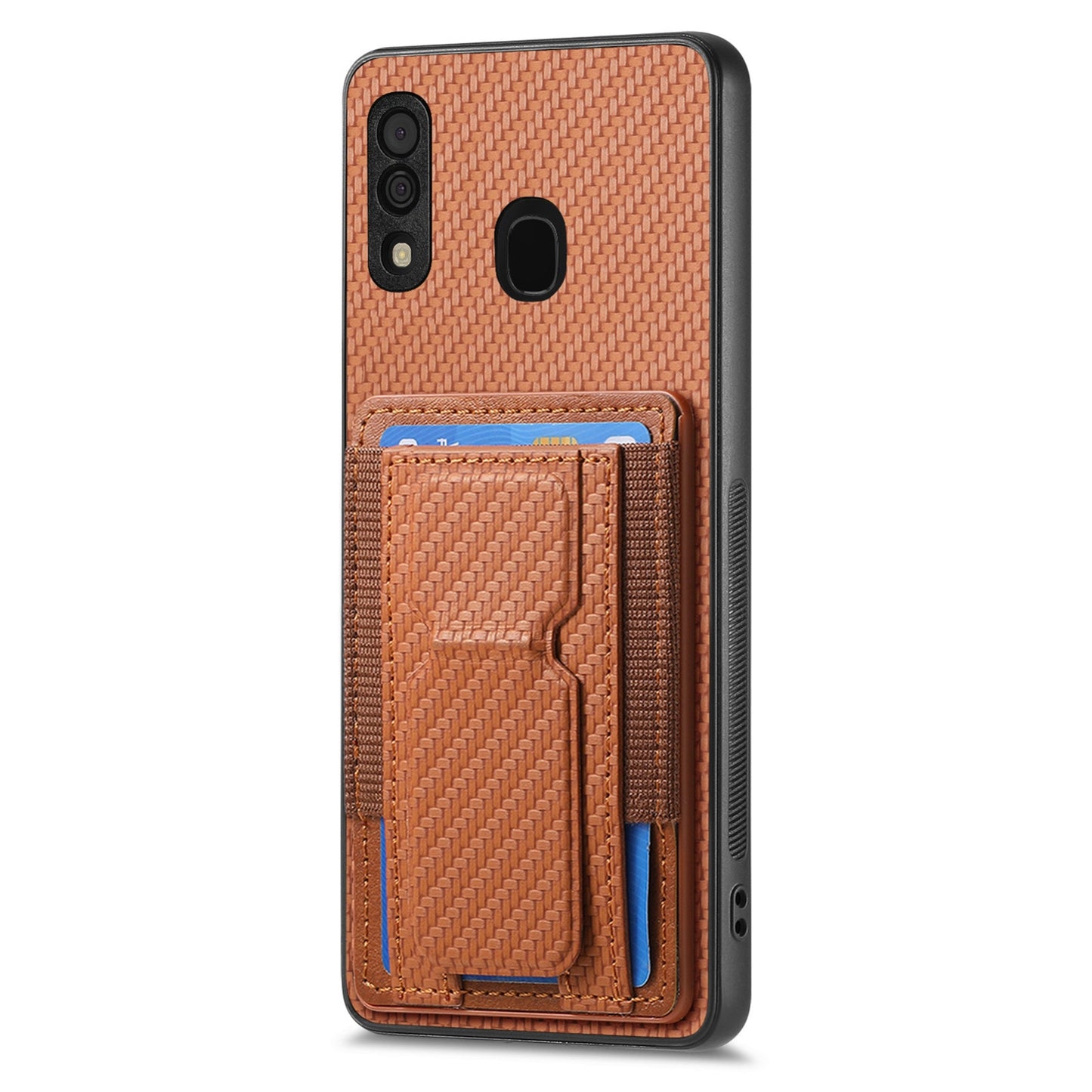 Samsung Galaxy A30/A20/M10s Carbon Fiber Fold Stand Elastic Card Bag Phone Case with Multi-Functional Wallet
