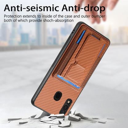 Samsung Galaxy A30/A20/M10s Carbon Fiber Fold Stand Elastic Card Bag Phone Case with Multi-Functional Wallet