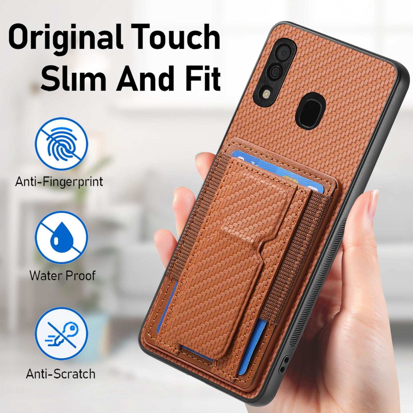 Samsung Galaxy A30/A20/M10s Carbon Fiber Fold Stand Elastic Card Bag Phone Case with Multi-Functional Wallet