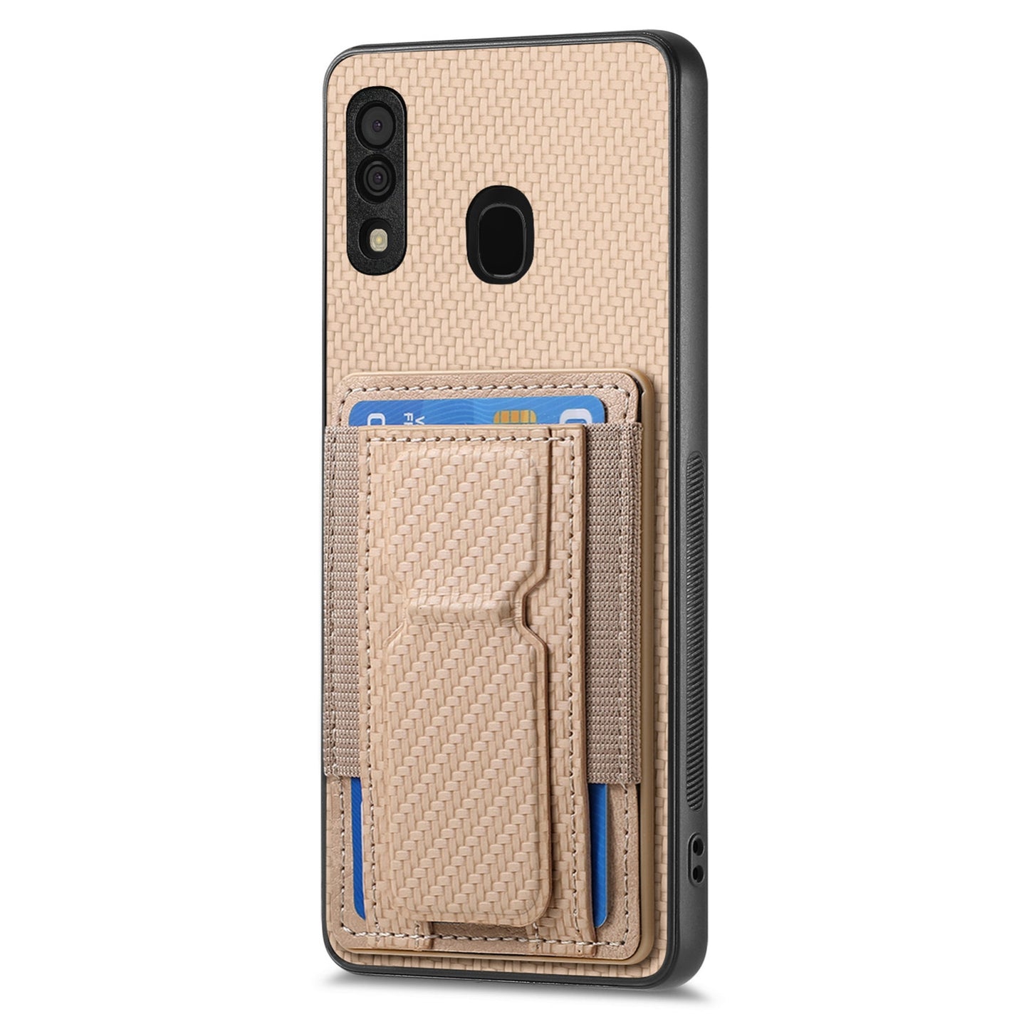Samsung Galaxy A30/A20/M10s Carbon Fiber Fold Stand Elastic Card Bag Phone Case with Multi-Functional Wallet