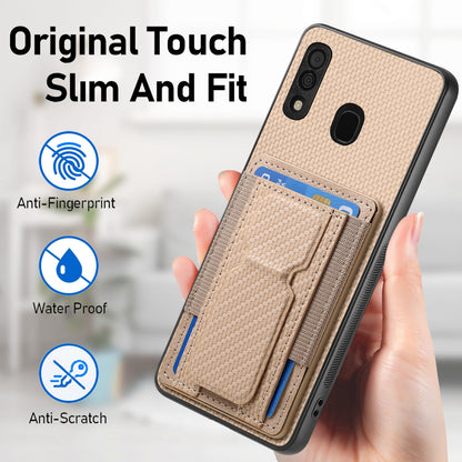 Samsung Galaxy A30/A20/M10s Carbon Fiber Fold Stand Elastic Card Bag Phone Case with Multi-Functional Wallet