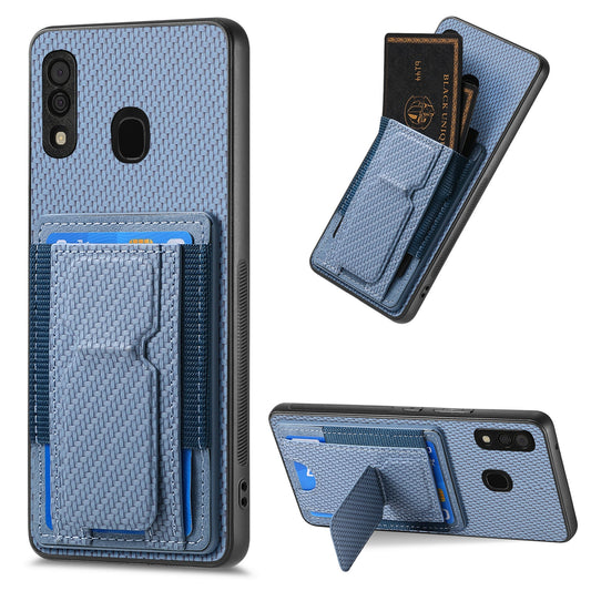 Samsung Galaxy A50/A50s/A30s Carbon Fiber Fold Stand Elastic Card Bag Phone Case with Multi-Functional Wallet