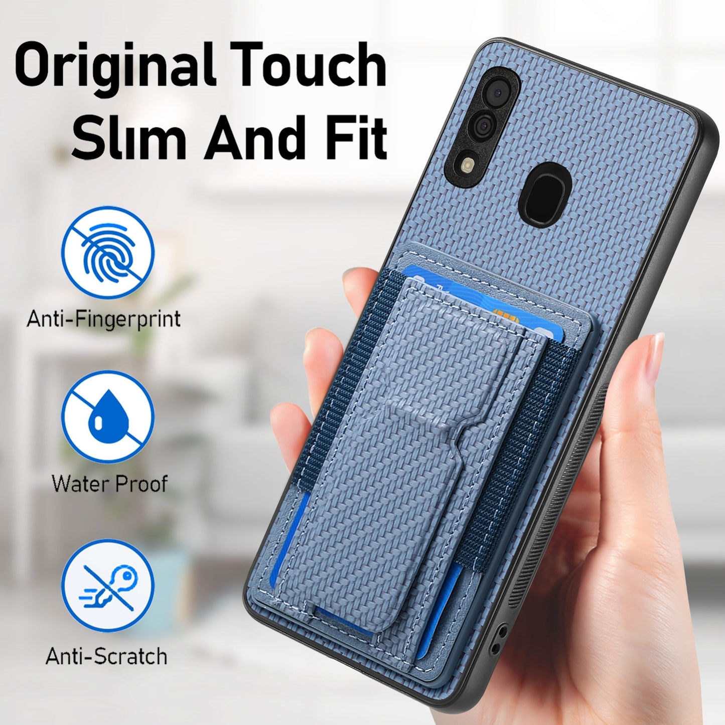 Samsung Galaxy A50/A50s/A30s Carbon Fiber Fold Stand Elastic Card Bag Phone Case with Multi-Functional Wallet