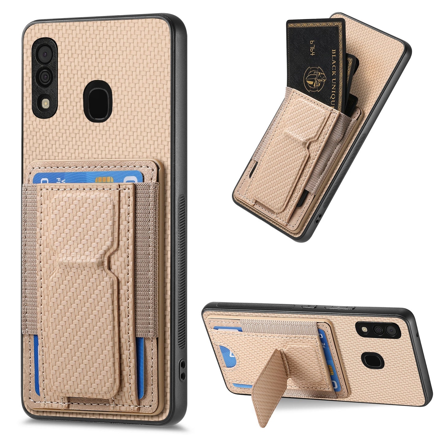Samsung Galaxy A50/A50s/A30s Carbon Fiber Fold Stand Elastic Card Bag Phone Case with Multi-Functional Wallet