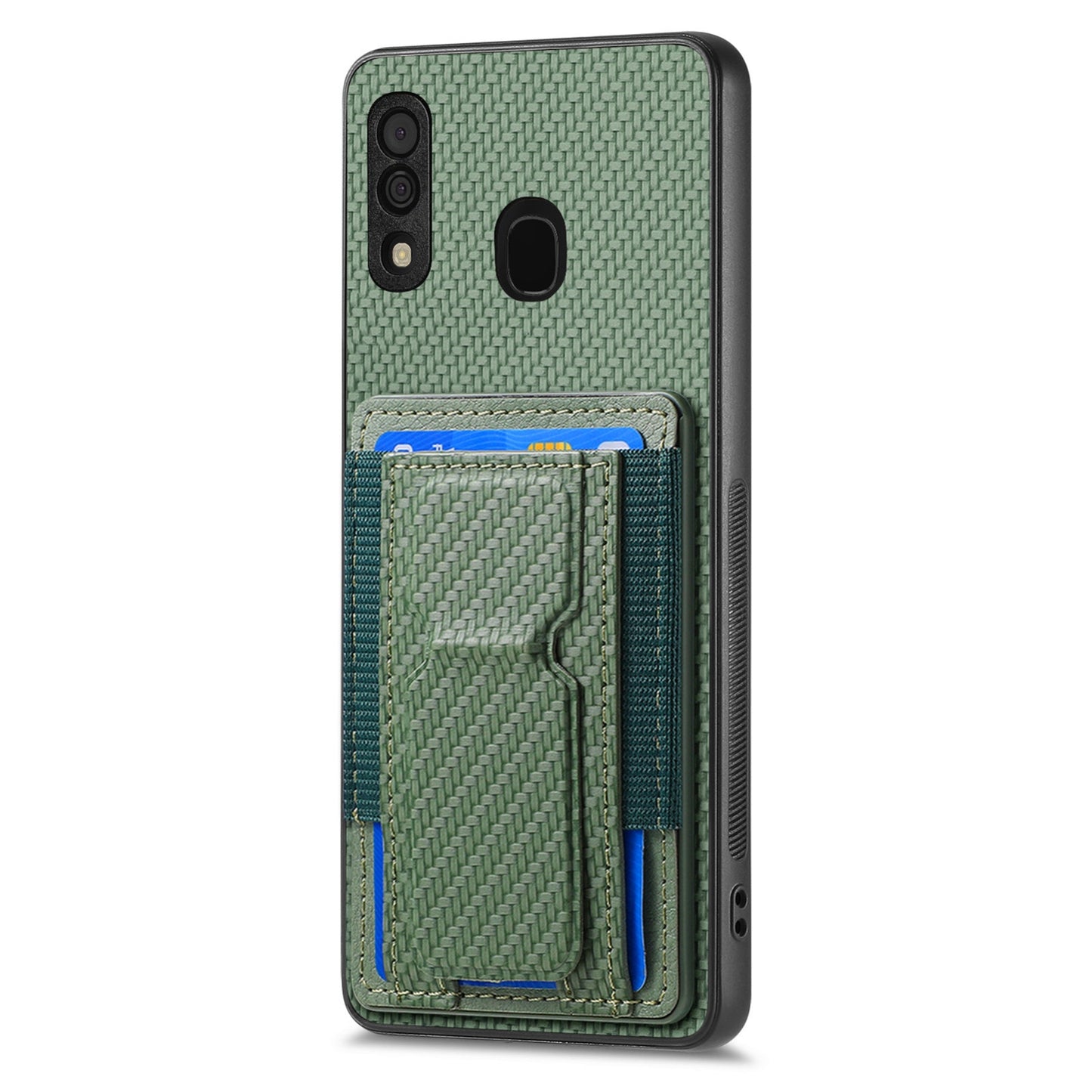 Samsung Galaxy A50/A50s/A30s Carbon Fiber Fold Stand Elastic Card Bag Phone Case with Multi-Functional Wallet