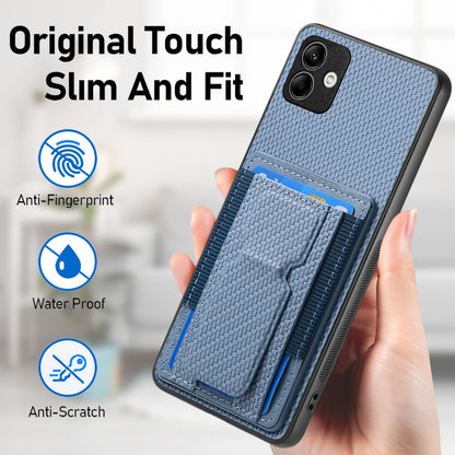 Samsung Galaxy M32 4G Carbon Fiber Fold Stand Elastic Card Bag Phone Case with Multi-Functional Wallet