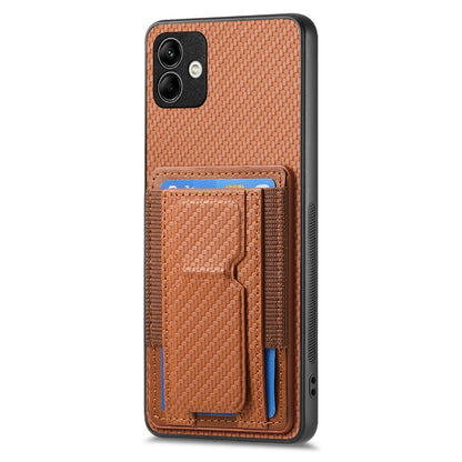 Samsung Galaxy M33 5G Carbon Fiber Fold Stand Elastic Card Bag Phone Case with Multi-Functional Wallet