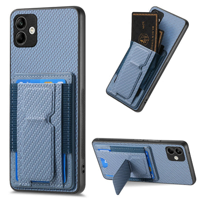 Samsung Galaxy M53 5G Carbon Fiber Fold Stand Elastic Card Bag Phone Case with Multi-Functional Wallet