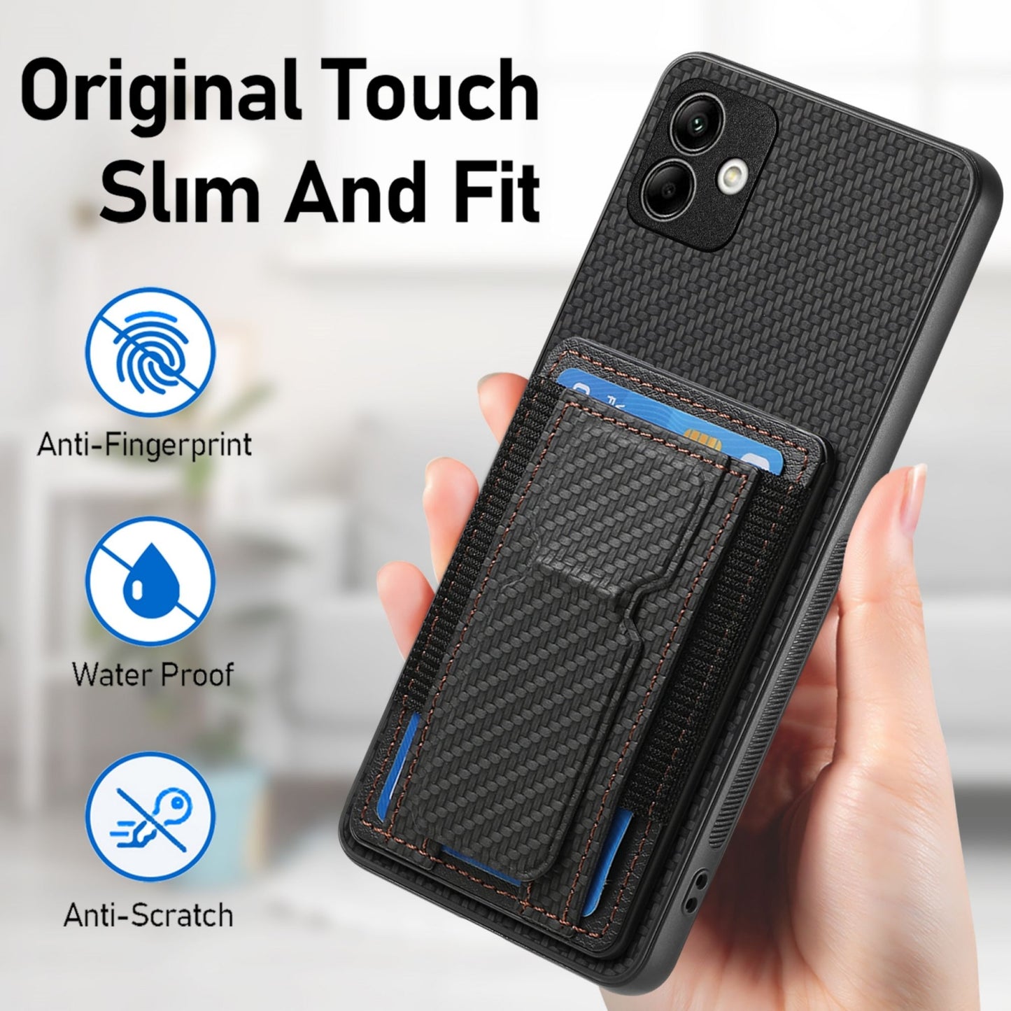 Samsung Galaxy F62/M62 Carbon Fiber Fold Stand Elastic Card Bag Phone Case with Multi-Functional Wallet