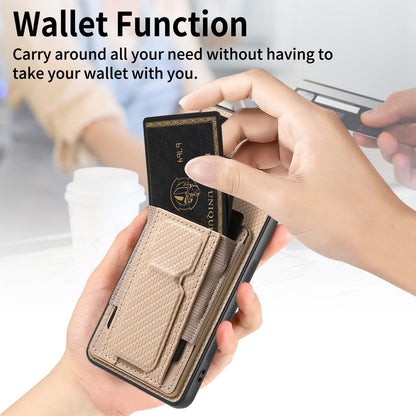 Samsung Galaxy F62/M62 Carbon Fiber Fold Stand Elastic Card Bag Phone Case with Multi-Functional Wallet