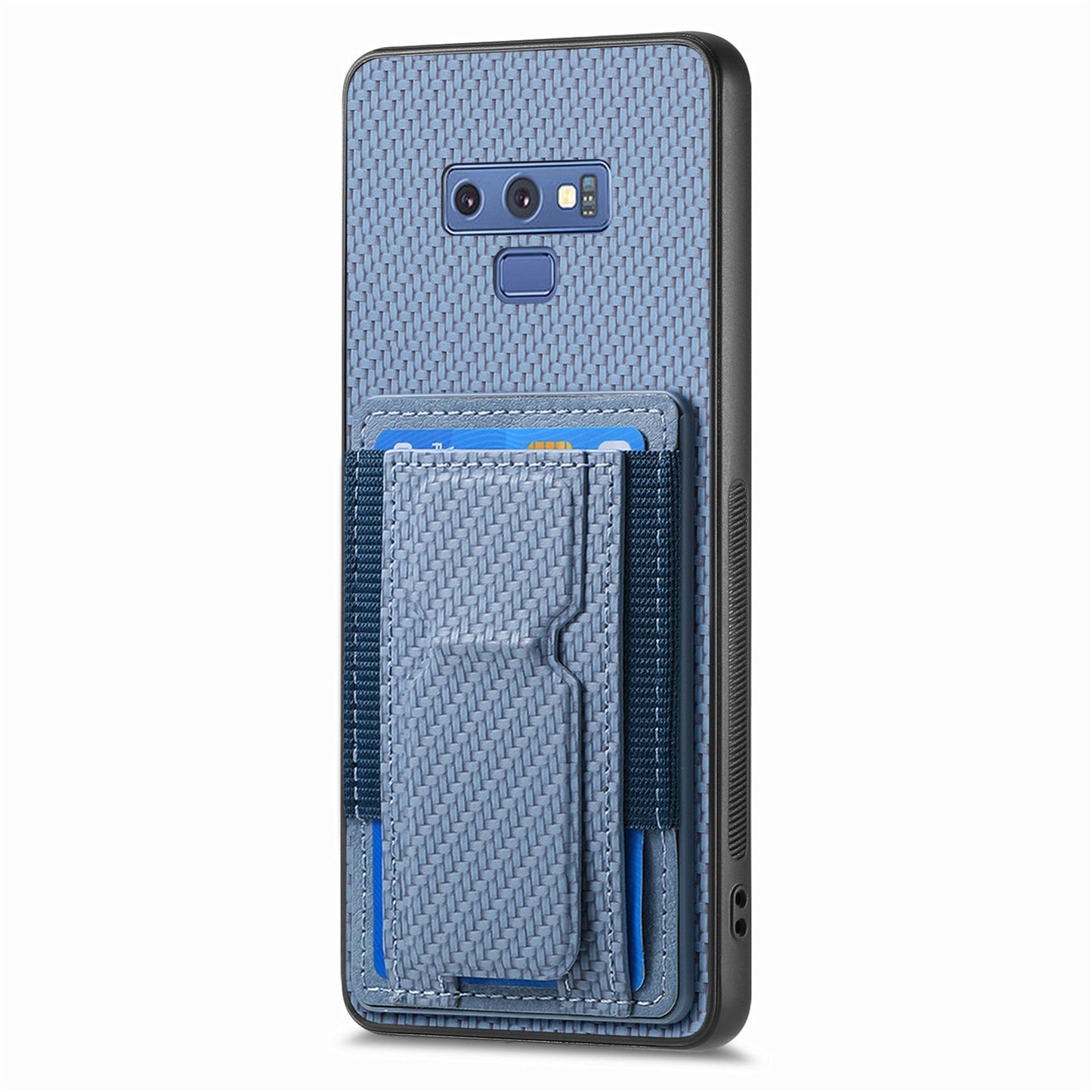 Samsung Galaxy Note9 Carbon Fiber Fold Stand Elastic Card Bag Phone Case with Multi-Functional Wallet