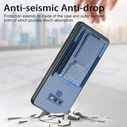 Samsung Galaxy Note9 Carbon Fiber Fold Stand Elastic Card Bag Phone Case with Multi-Functional Wallet