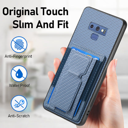 Samsung Galaxy Note9 Carbon Fiber Fold Stand Elastic Card Bag Phone Case with Multi-Functional Wallet