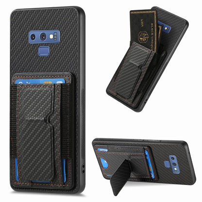 Samsung Galaxy Note9 Carbon Fiber Fold Stand Elastic Card Bag Phone Case with Multi-Functional Wallet