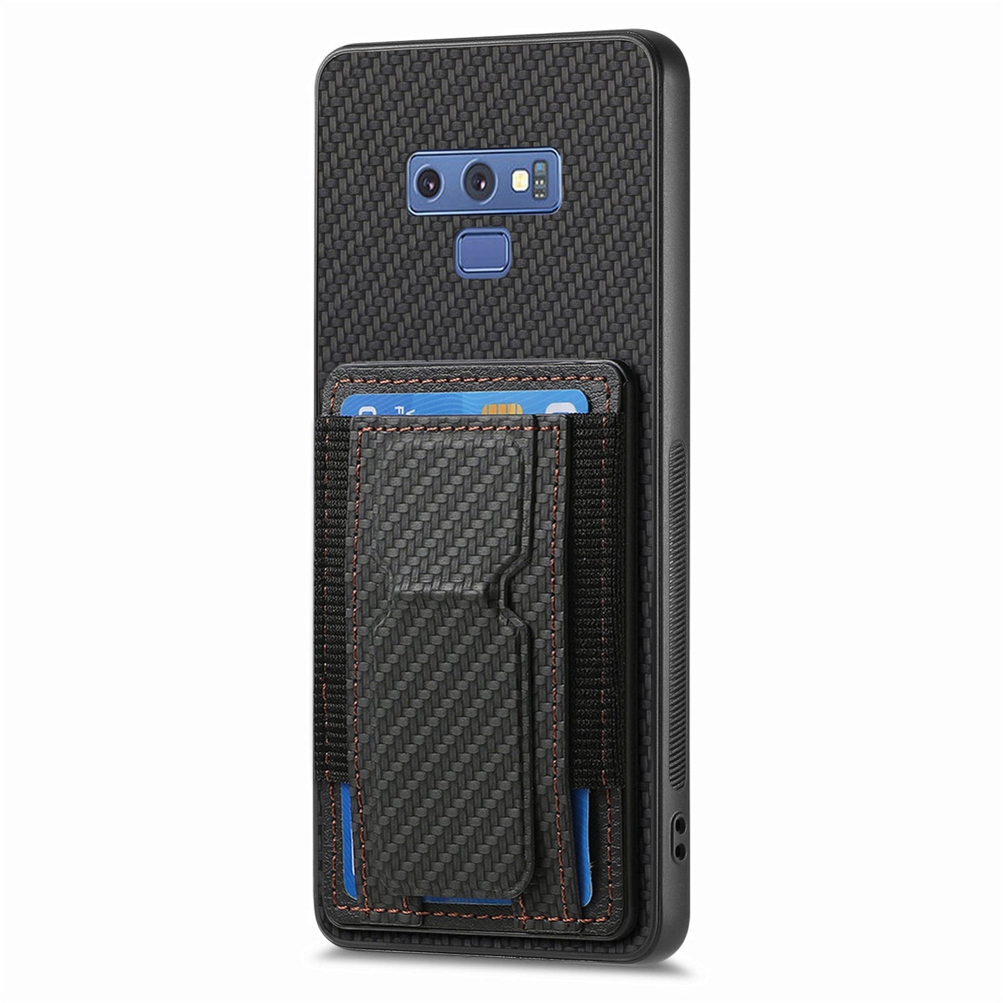 Samsung Galaxy Note9 Carbon Fiber Fold Stand Elastic Card Bag Phone Case with Multi-Functional Wallet