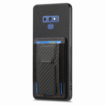 Samsung Galaxy Note9 Carbon Fiber Fold Stand Elastic Card Bag Phone Case with Multi-Functional Wallet