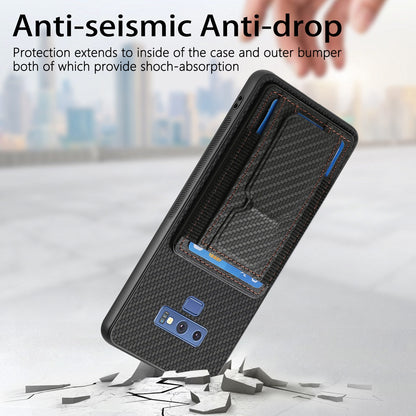 Samsung Galaxy Note9 Carbon Fiber Fold Stand Elastic Card Bag Phone Case with Multi-Functional Wallet