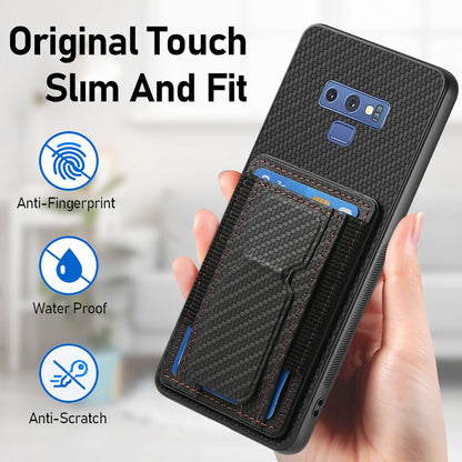 Samsung Galaxy Note9 Carbon Fiber Fold Stand Elastic Card Bag Phone Case with Multi-Functional Wallet