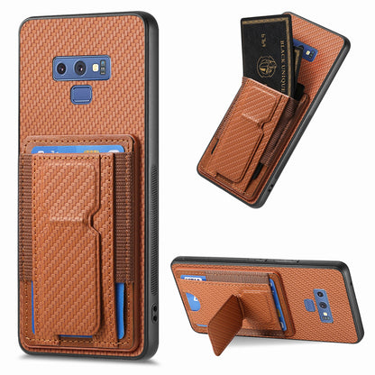 Samsung Galaxy Note9 Carbon Fiber Fold Stand Elastic Card Bag Phone Case with Multi-Functional Wallet