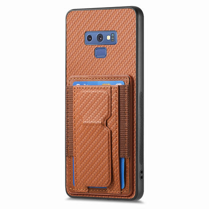 Samsung Galaxy Note9 Carbon Fiber Fold Stand Elastic Card Bag Phone Case with Multi-Functional Wallet