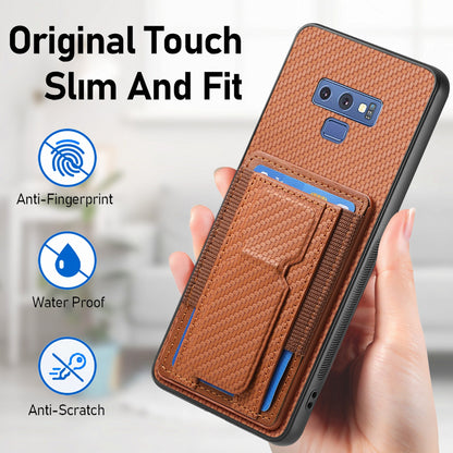 Samsung Galaxy Note9 Carbon Fiber Fold Stand Elastic Card Bag Phone Case with Multi-Functional Wallet