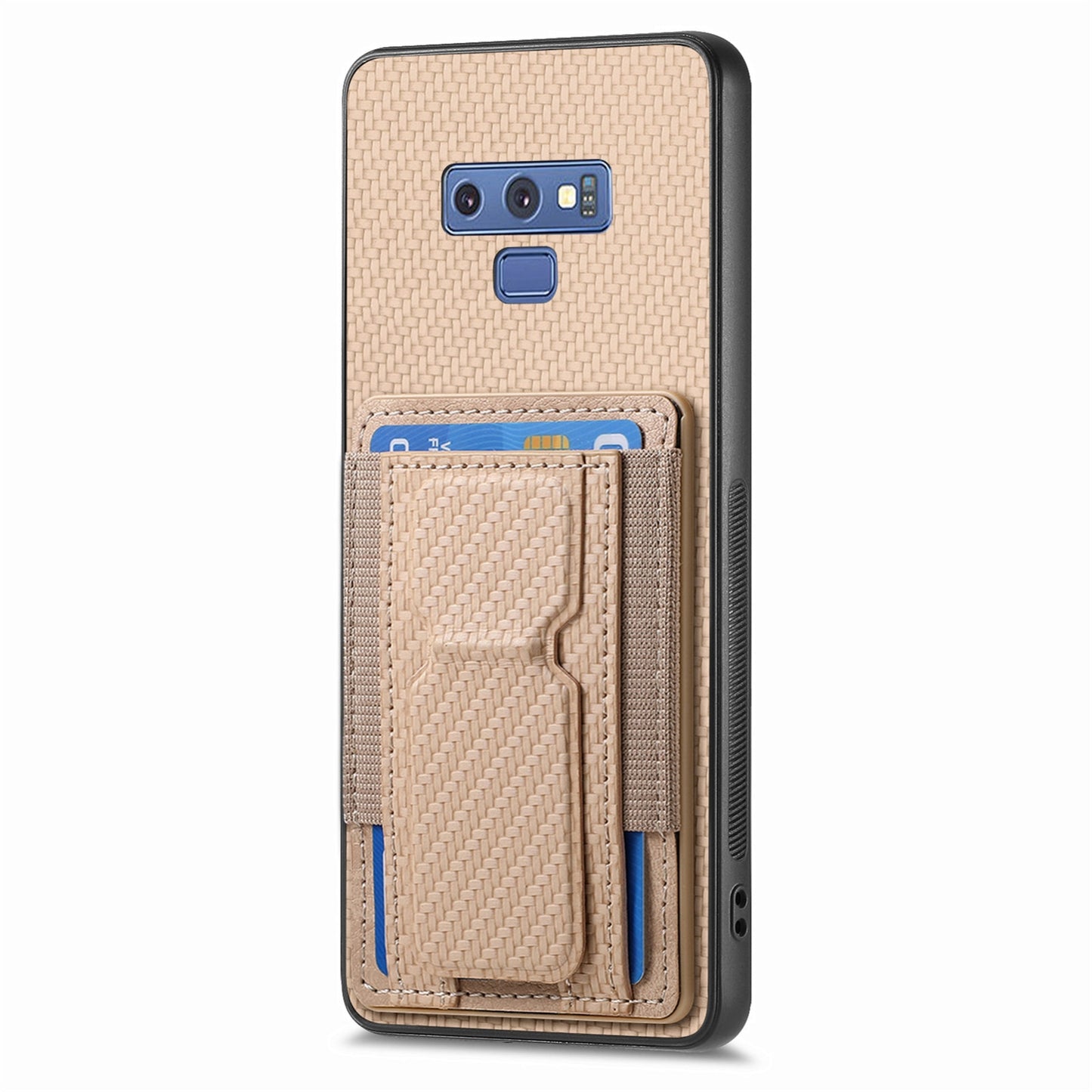 Samsung Galaxy Note9 Carbon Fiber Fold Stand Elastic Card Bag Phone Case with Multi-Functional Wallet